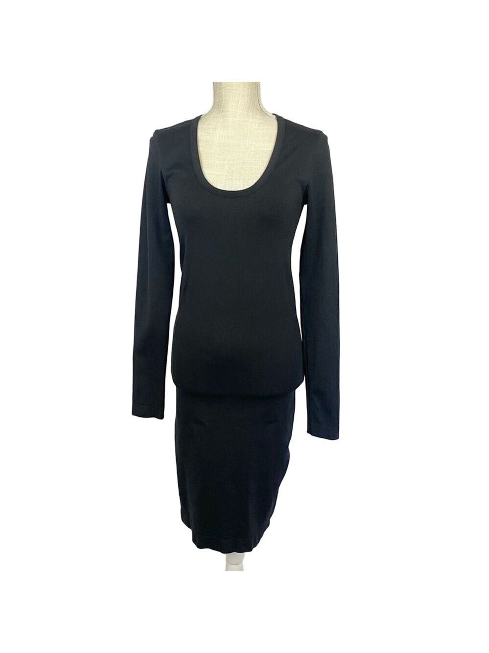 Helmut Lang Scoop Neck Bodycon Dress Black Long Sleeve Women’s Sz M/L Designer